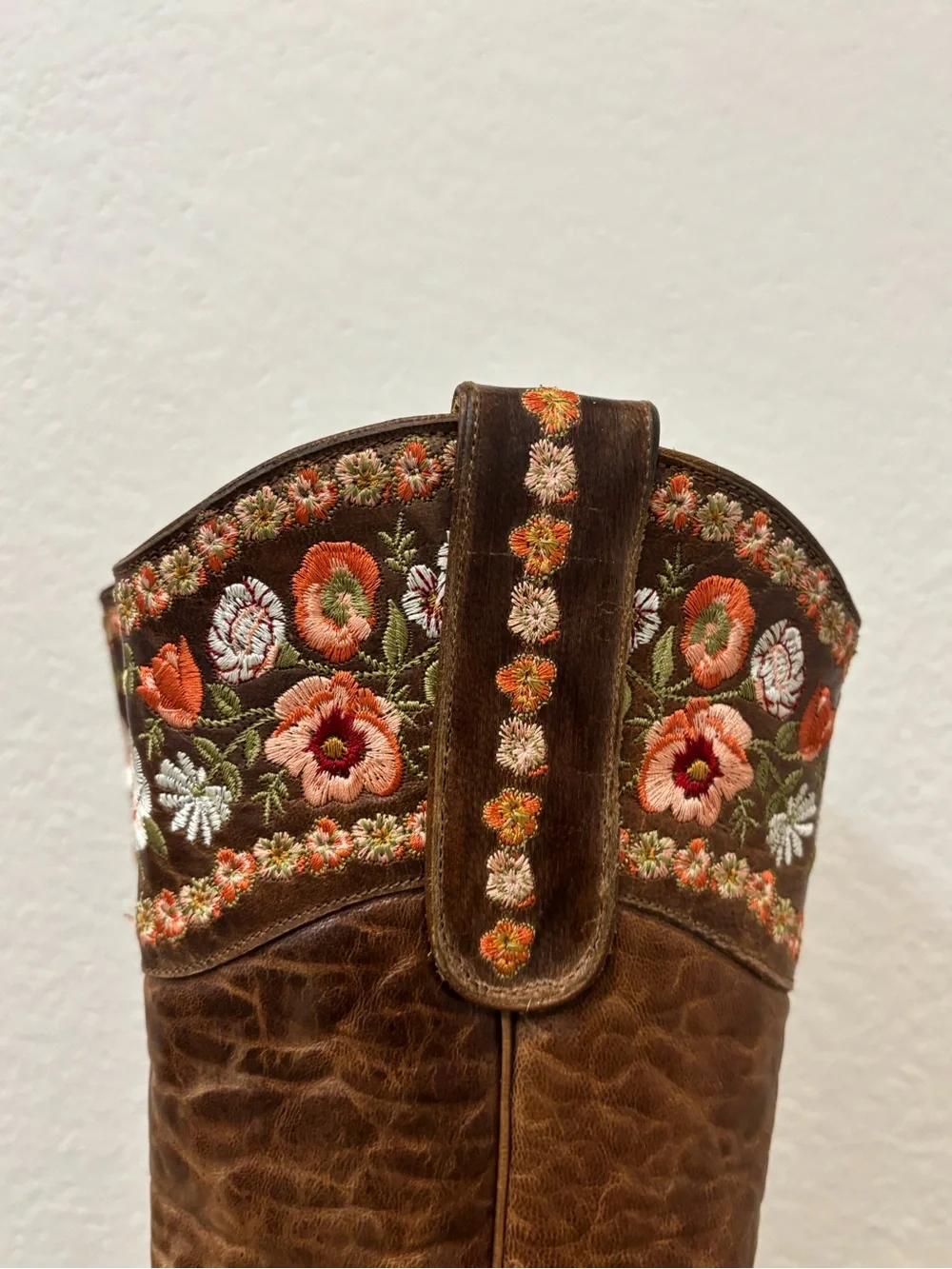 Old Gringo Pink/White Floral  Embroidered Brown Leather Cowboy Boots